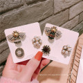 Korean Bee Alloy Rhinestone Pearl Brooch Set for Women Girl Coat Sweater Accessories Vintage Badge Fashion Jewelry Handmade